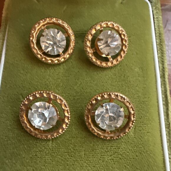 Other - Lot Of 4 Vintage FANCY  Crystal & Gold Tone Buttons